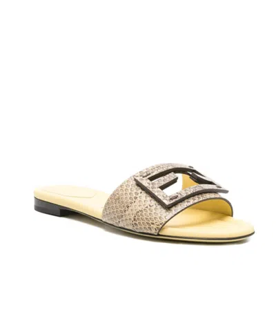 Fendi Women Snakeskin Leather Sandals In Yellow