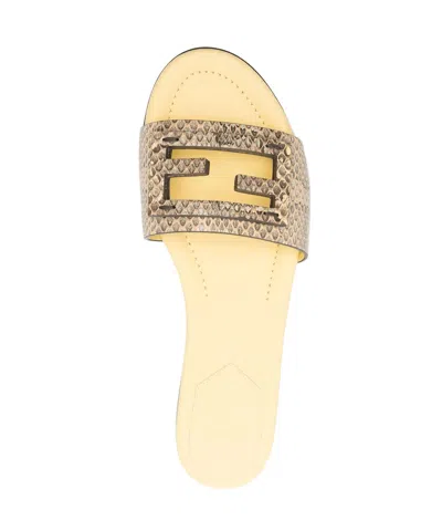 Fendi Women Snakeskin Leather Sandals In Yellow