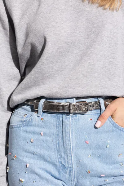 Versace Brass Strip Buckled Belt In Neutral