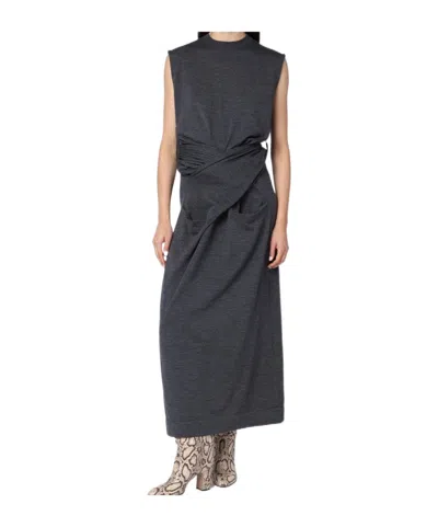 Jil Sander Gray Dress In Wool With Crossover Detail Women In Black