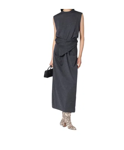 Jil Sander Gray Dress In Wool With Crossover Detail Women In Black