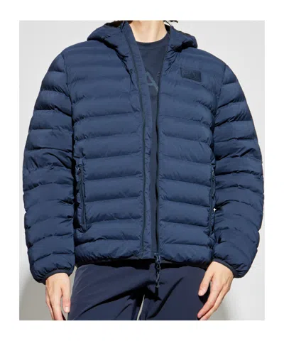 Ea7 Long-sleeved Hooded Cotton Coat In Blue