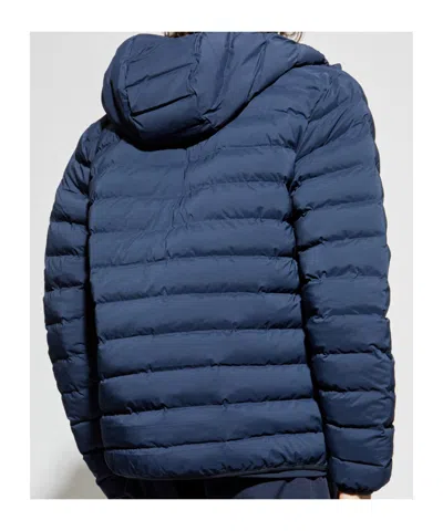 Ea7 Long-sleeved Hooded Cotton Coat In Blue
