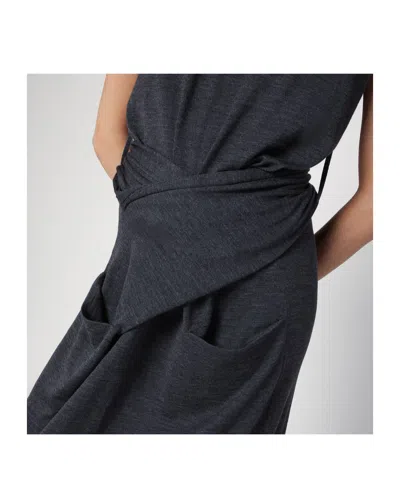 Jil Sander Gray Dress In Wool With Crossover Detail Women In Black