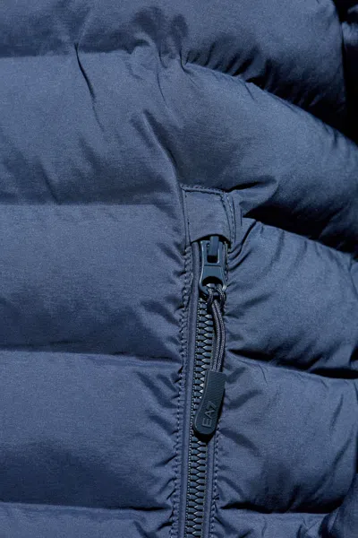 Ea7 Long-sleeved Hooded Cotton Coat In Blue