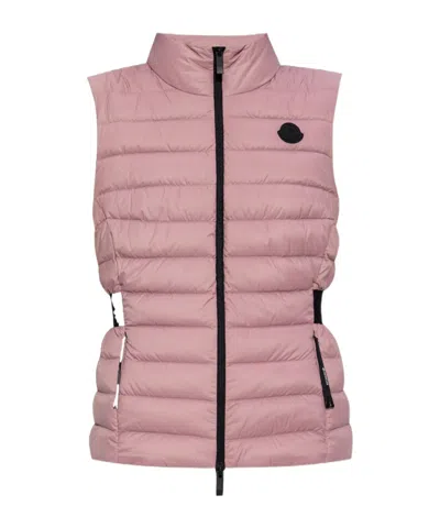 Moncler Long Sleeve Down Vest In Pink