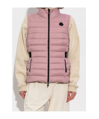 Moncler Long Sleeve Down Vest In Pink