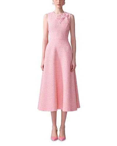 Carolina Herrera Bow Sleeveless Tweed A-line Midi Dress In Pink