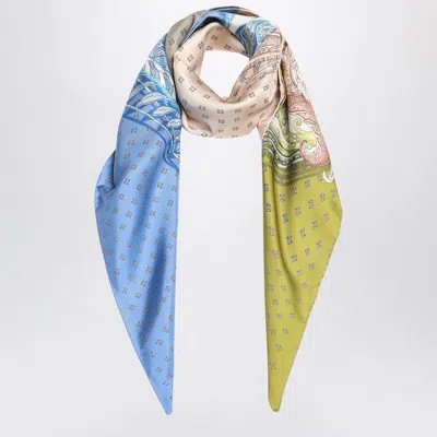 Ferragamo Salvatore  Green/blue Scarf With Madras Print In Multi