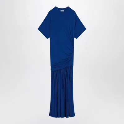 Ferragamo Long Blue Dress Draping Salvatore In Blue