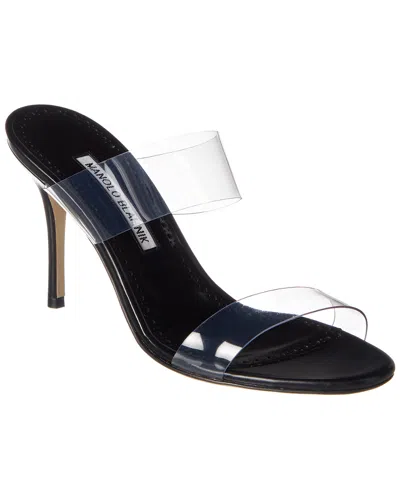 Manolo Blahnik Scolto Clear Two-band Slide Sandals In Black