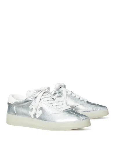 Tory Burch Phoenix Metallic Leather Lace-up Sneakers In Silver