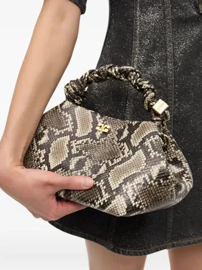 Ganni 'bou' Grey Handbag With Adjustable And Removable Shoulder Strap And Embossed Snakeskin Effect