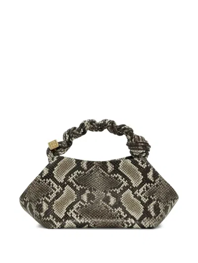 Ganni 'bou' Grey Handbag With Adjustable And Removable Shoulder Strap And Embossed Snakeskin Effect