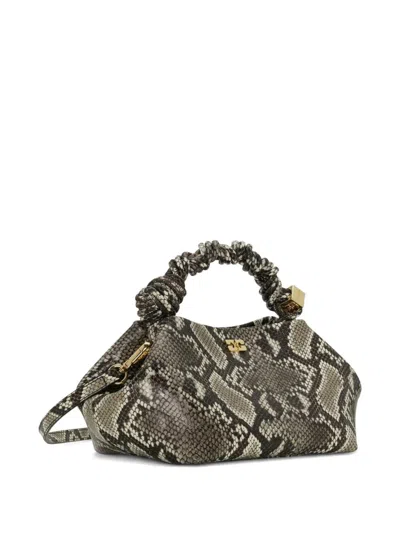 Ganni 'bou' Grey Handbag With Adjustable And Removable Shoulder Strap And Embossed Snakeskin Effect