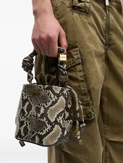 Ganni Bou Mini Python-effect Grained Leather Bucket Bag