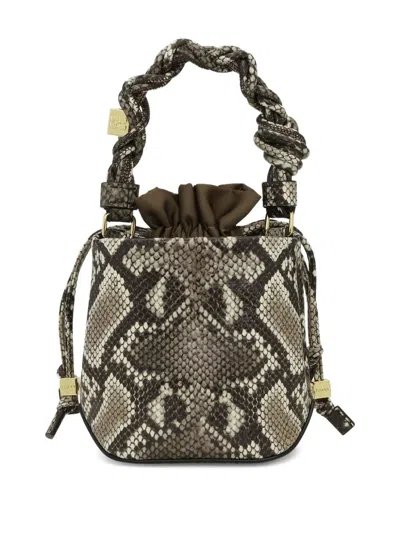Ganni Bou Mini Python-effect Grained Leather Bucket Bag