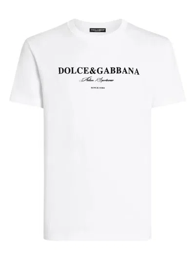 Dolce & Gabbana White Crewneck T-shirt With Logo Lettering Print On The Front In White