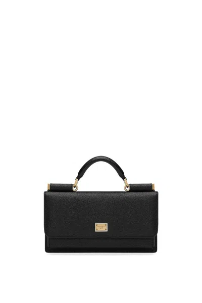 Dolce & Gabbana Textured Calfskin Mini Bag With Gold-tone Hardware In Black