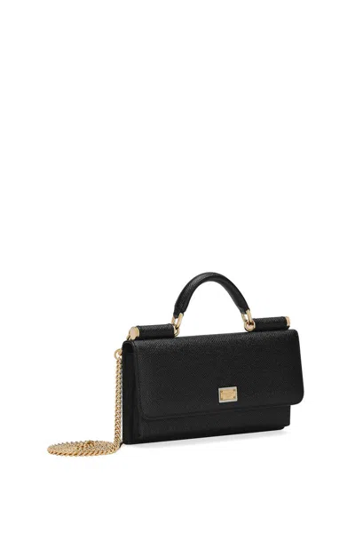 Dolce & Gabbana Textured Calfskin Mini Bag With Gold-tone Hardware In Black