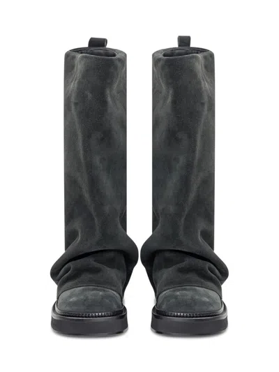 Attico Slouch Suede Knee-high Boots In Gray