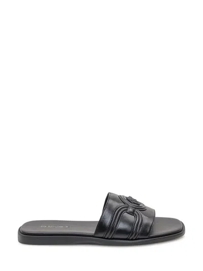 Versace Round Toe Slippers In Black