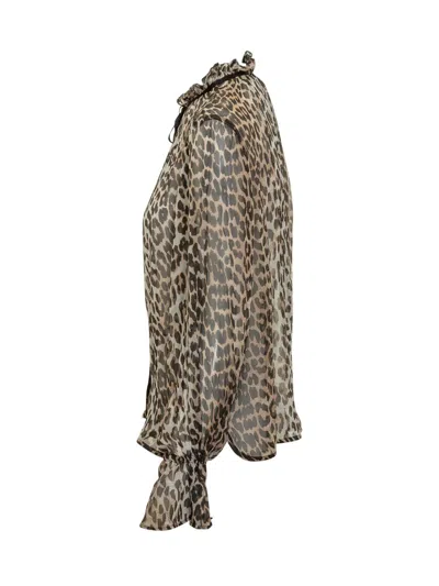 Ganni Printed Viscose Chiffon Tie String Shirt Shirts Animalier In Animal Print