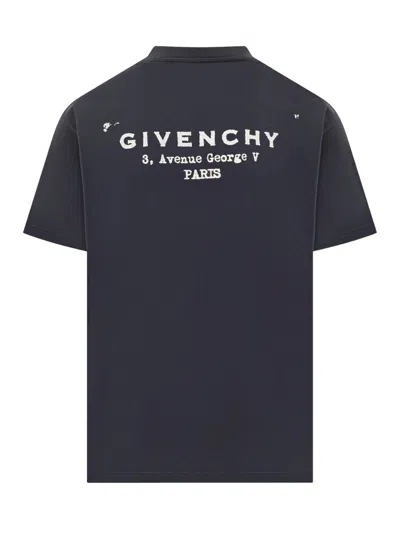 Givenchy Navy Cotton T-shirt With Bold White Logo Print In Blue