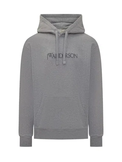 Jw Anderson Hooded Sweatshirt Drawstring Ribbed Cuffs Kangaroo Pocket In Gray