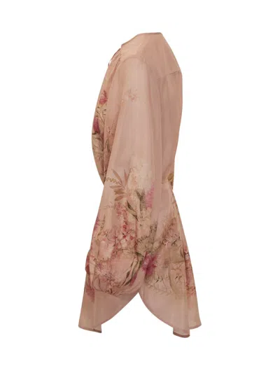 Zimmermann Women Pink Botanical Floral Silk Habotai Cascadian Tunic Top In Pink