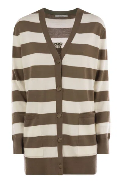 Max Mara Fiemme Striped Knit Cardigan In Brown