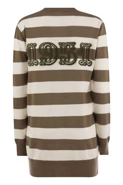 Max Mara Fiemme Striped Knit Cardigan In Brown