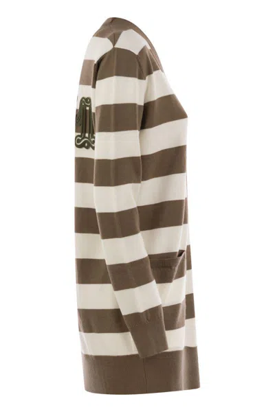 Max Mara Fiemme Striped Knit Cardigan In Brown