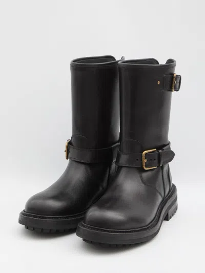 Dolce & Gabbana Horseride Leather Mid-calf Boots In Black