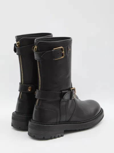 Dolce & Gabbana Horseride Leather Mid-calf Boots In Black