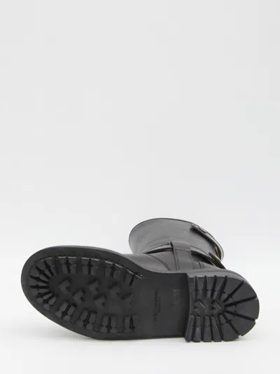 Dolce & Gabbana Horseride Leather Mid-calf Boots In Black
