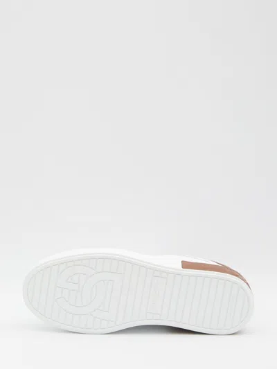 Dolce & Gabbana White Calf Leather Portofino Sneakers In Red