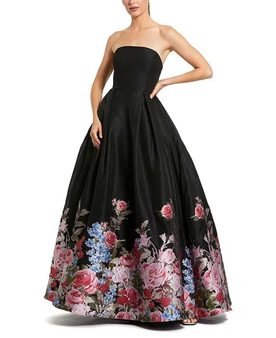 Mac Duggal Strapless Floral Brocade Ballgown In Black