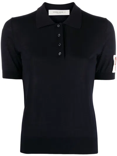 Golden Goose Navy Blue Polo In Virgin Wool In Black