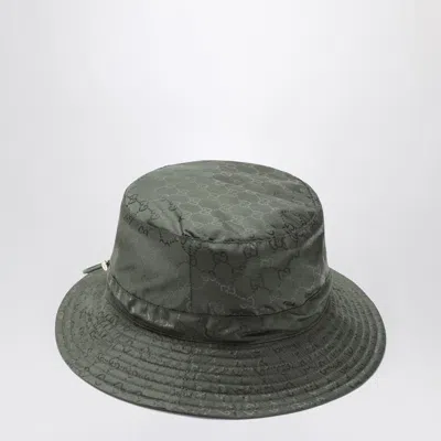 Gucci Reversible Dark Green Nylon Gg Hat Women In Green