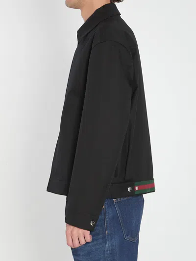 Gucci Twill Jacket With Web Detail In Black