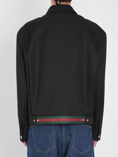 Gucci Twill Jacket With Web Detail In Black