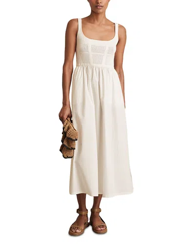 Reiss Kori Knit Cotton Mix Midi Dress In White