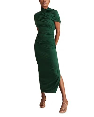 Reiss Green Stretch Lyocell Ruched Midi Dress In Green