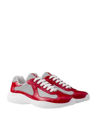 Prada Low Contrasting Panel Sneakers In Red