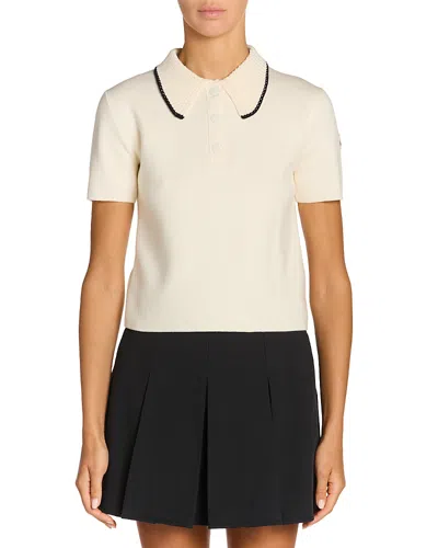 Moncler Knit Cotton Polo Shirt In Neutral
