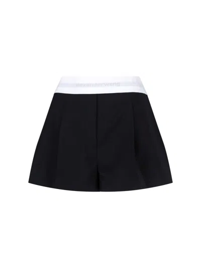 Alexander Wang Pleated Shorts With Branded Band In Black