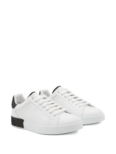 Dolce & Gabbana Portifano Panelled Leather Sneakers In White
