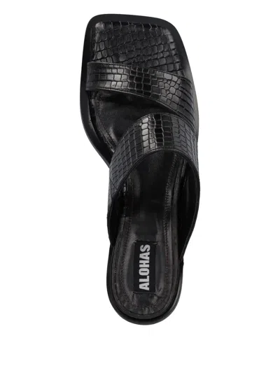 Alohas Gabin Crocodile-effect Block-heel Slides In Black