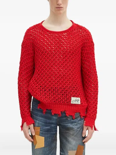 Andersson Bell Open-knit Frayed Sweater In Red